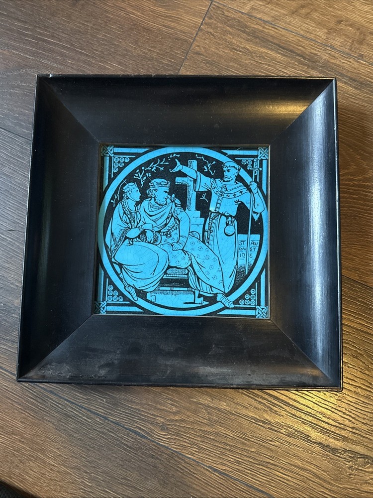 Antique Mintons Tile Framed St Augustine John Moyr Smith 6x6 Tile