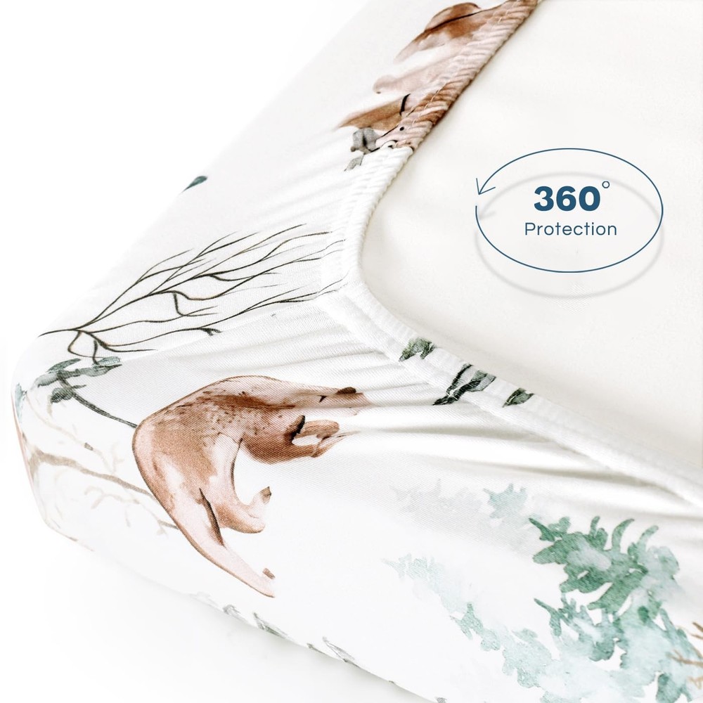 2 Pack Ultra Soft Stretchy Bear Wolf Jersey Knit Fitted Pack Play Sheets Set