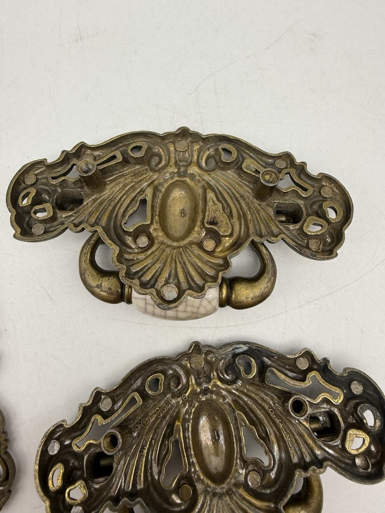 Vintage Brass Drawer Drop Bail Pull Handles MCM & Brass Scroll Drops