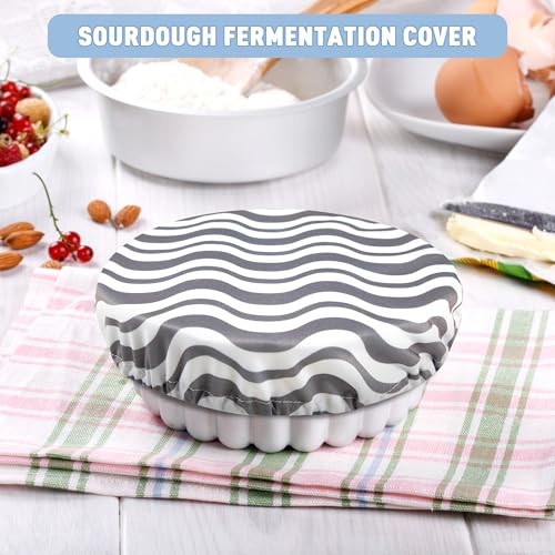 6 PCS Bowl Covers for Bread Proofing, Reusable Elastic Fabric Grey Texture