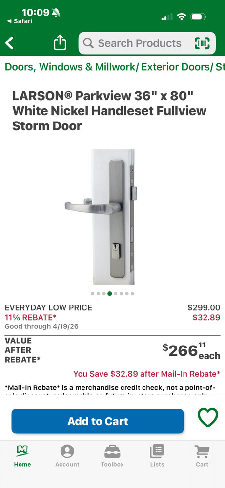 Larson Storm door handle. 20282317