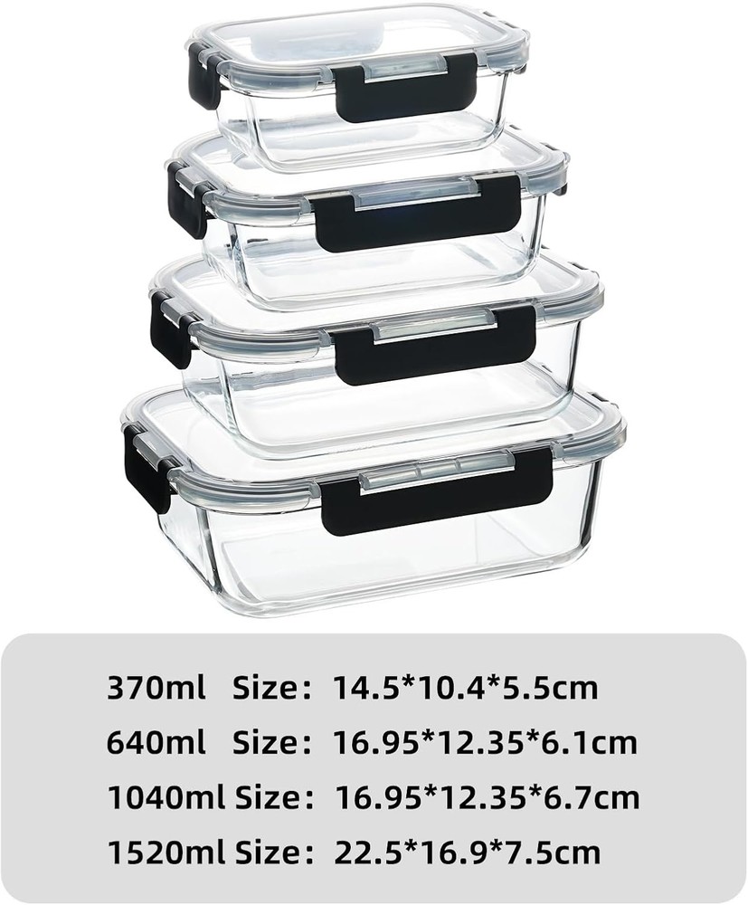 Versatile 4-Piece Glass Storage Containers with Locking Lids & Nesting Design