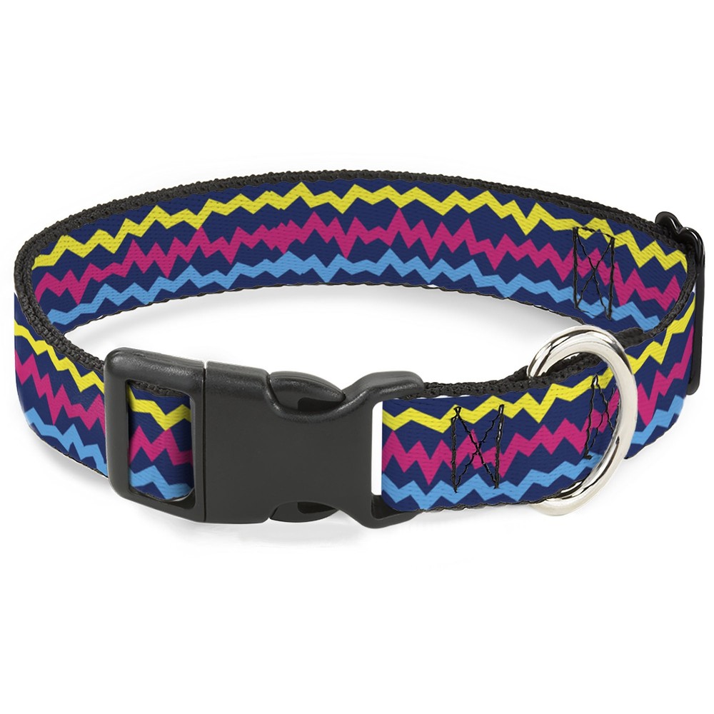 Plastic Clip Collar Scribble Zig Zag Stripe Navy/Multi Color Large 15-24"