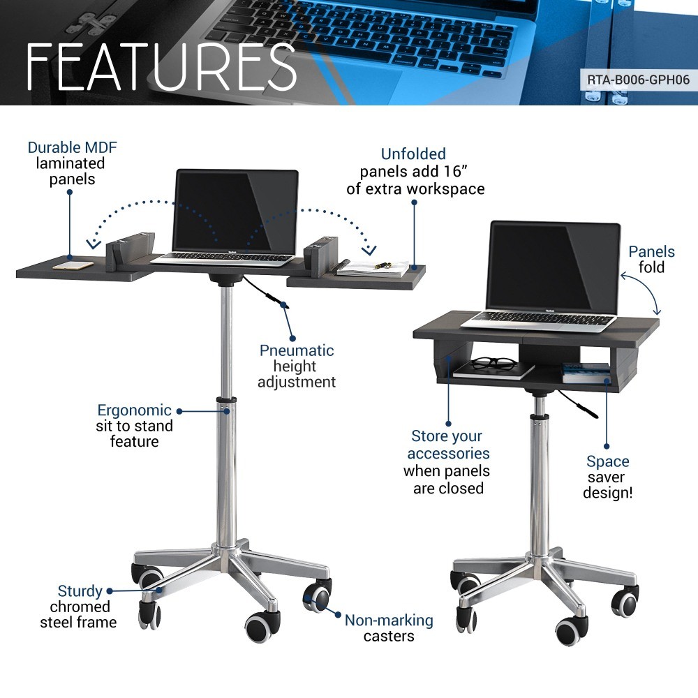 Space-Saving Folding Workstation - Adjustable Laptop Desk, Graphite Steel Frame