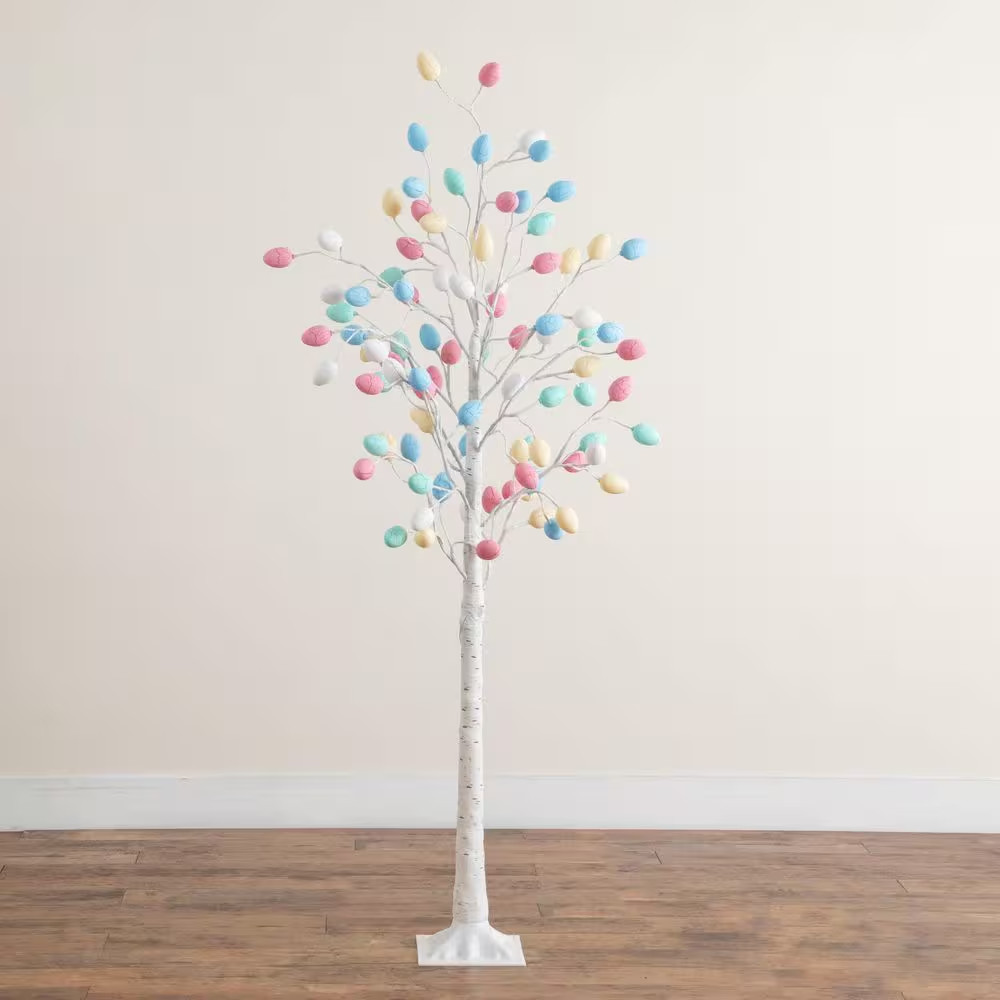 6 Ft. Pre-Lit Artificial Easter Twig Tree with 96 Egg Shaped LED Ornaments