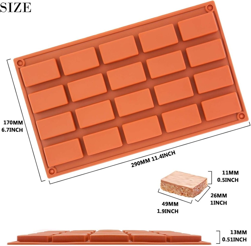 20 Cavities Rectangular Chocolate Candy Bar Silicone Mold Soap Cake BinD03