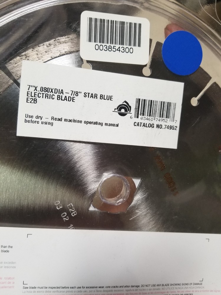 Star Blue Diamond Saw Blade 7" E2B 74952 7/8
