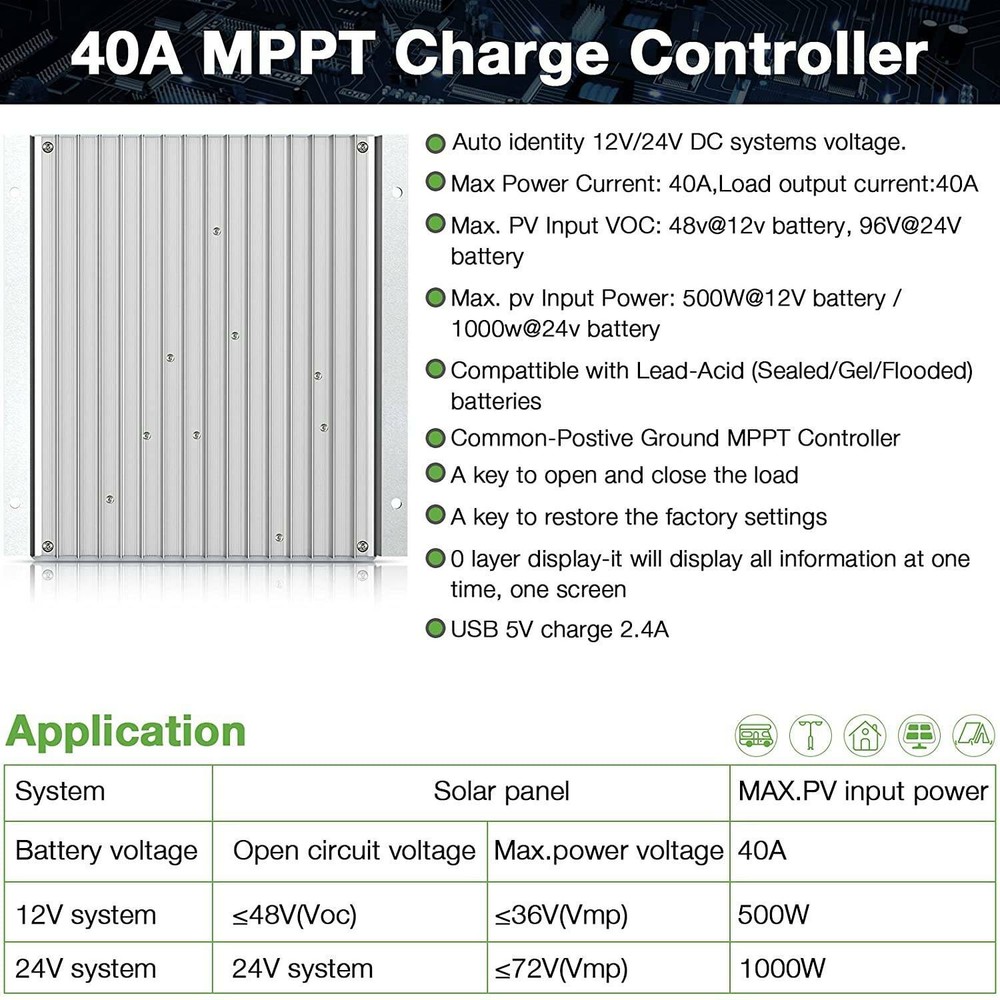 100A 80A 60A 40A MPPT Solar Panel Regulator Charge Controller Auto 12V 24V Y1