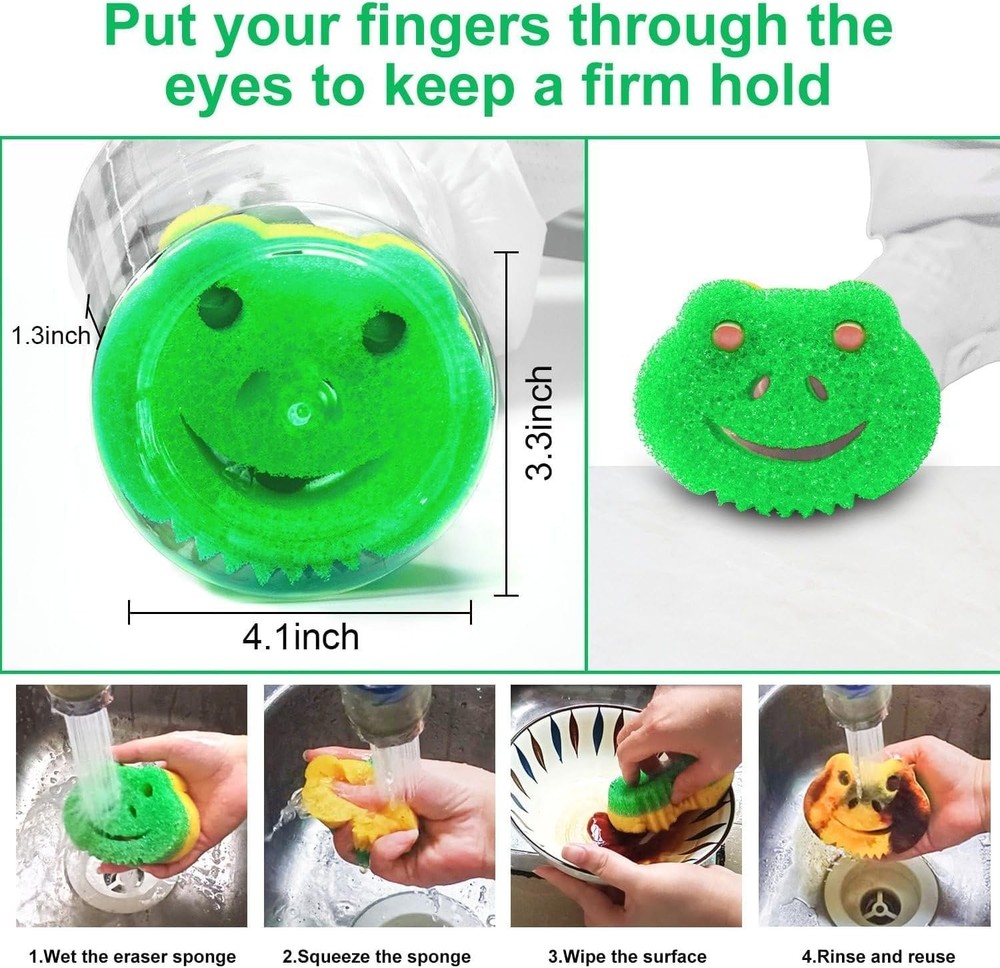 5 Pack Frog Dual-Sided Multi-Functional Scrub Sponge Dual-Sided Temperature