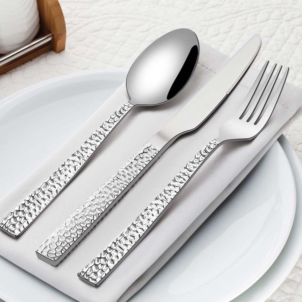 Hammered Silverware Set, HaWare 60-Piece Stainless Steel Flatware Set for 12,