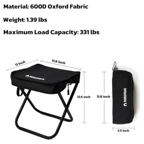 Compact Foldable Stool with Shoulder Strap, Heavy Duty 350lbs Support,