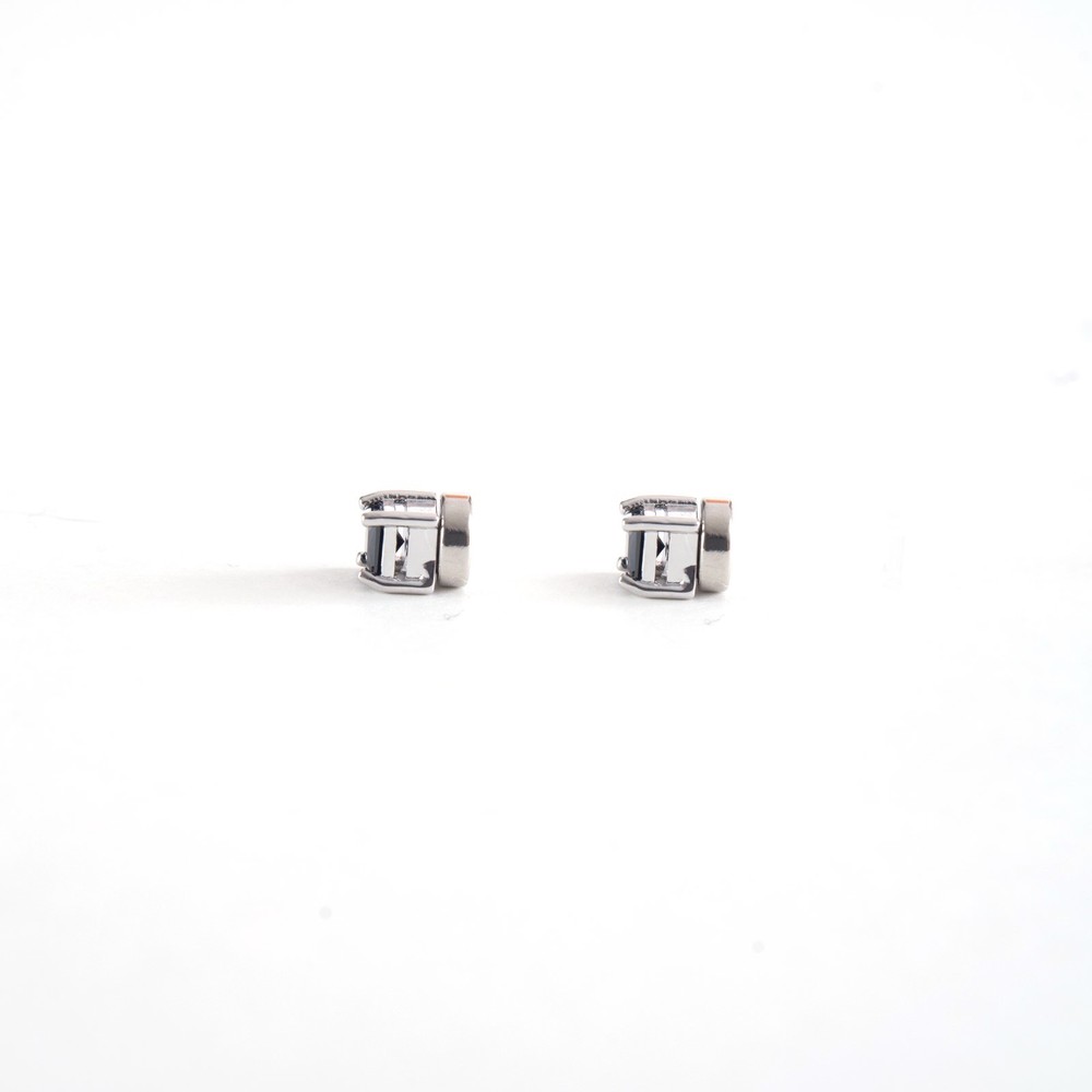 Silvertone with Black Cz Square Magnetic Stud Earrings