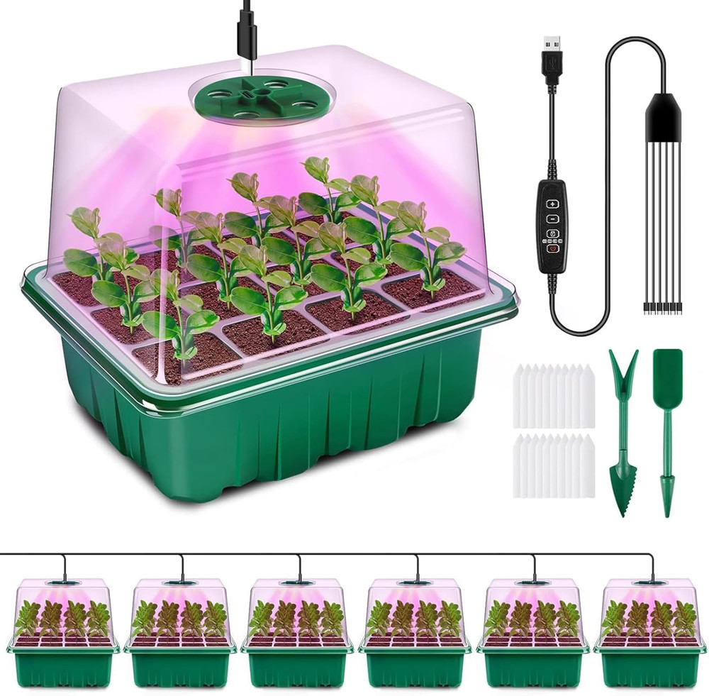Seed Starter Tray with Grow Light, 6 Pack Seed Starter Kit with Timing Controlle