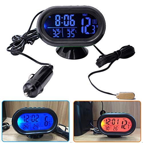 Car Thermometer LCD Digital Clock - 12-24V Multifunctional Temperature