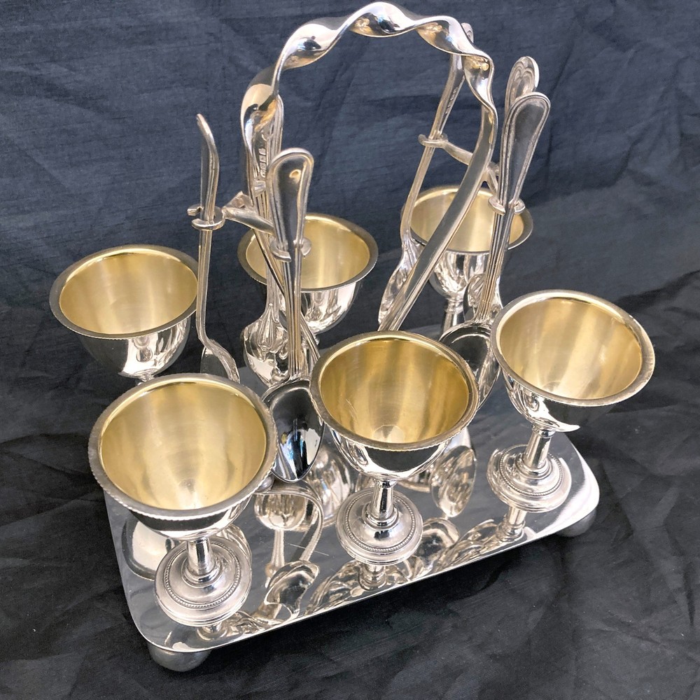 Antique art deco egg cruet serving set.