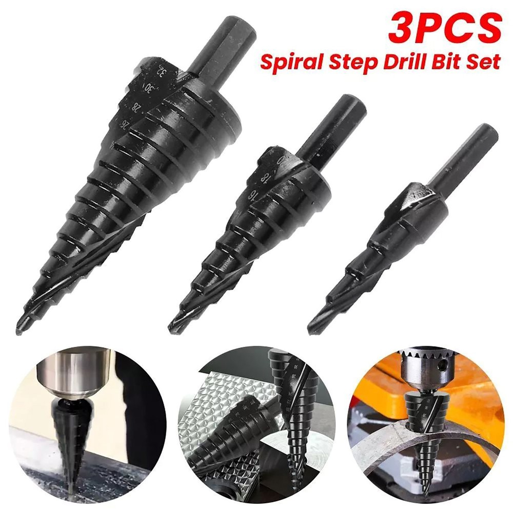 3Pcs/Set HSS Step Drill Bit Set Large Cone Titanium Bit Set Metal Hole Cutter