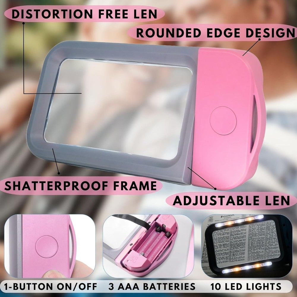 Magnifying Glass with Light | 3X Large Rectangular Reading Magnifier with 10 ...