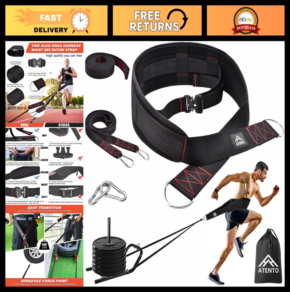 Adjustable Sled Pulling Belt for Weight Training, Agility & Core Workout - 2 Str