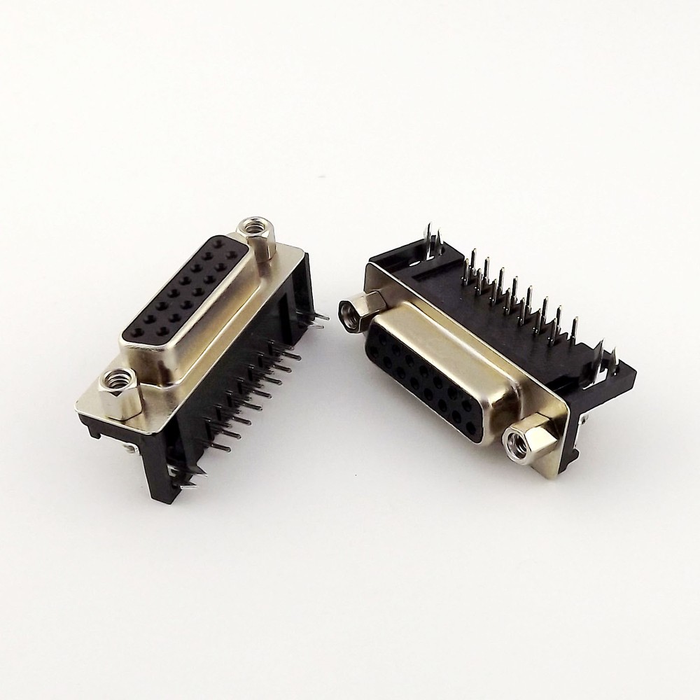 2x D-SUB DB15 15 Pin 2 Rows Female Right Angle PCB Solder Type Adapter Connector