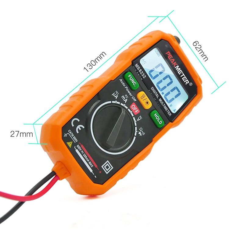 PEAKMETER PM8232 Mini Digital Multimeter NCV AC DC Current Voltage Test Flashlit