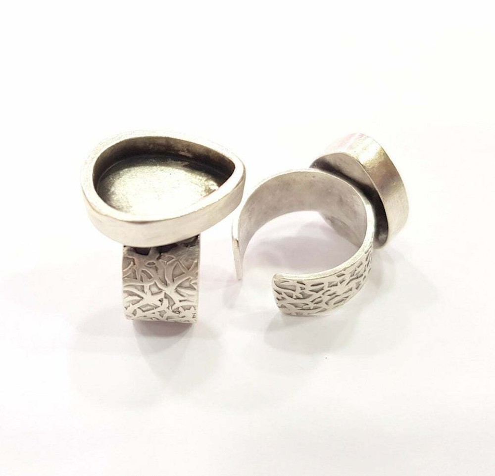 Drop Blank Ring Setting Cabochon Base inlay Back Mounting Adjustable Silver