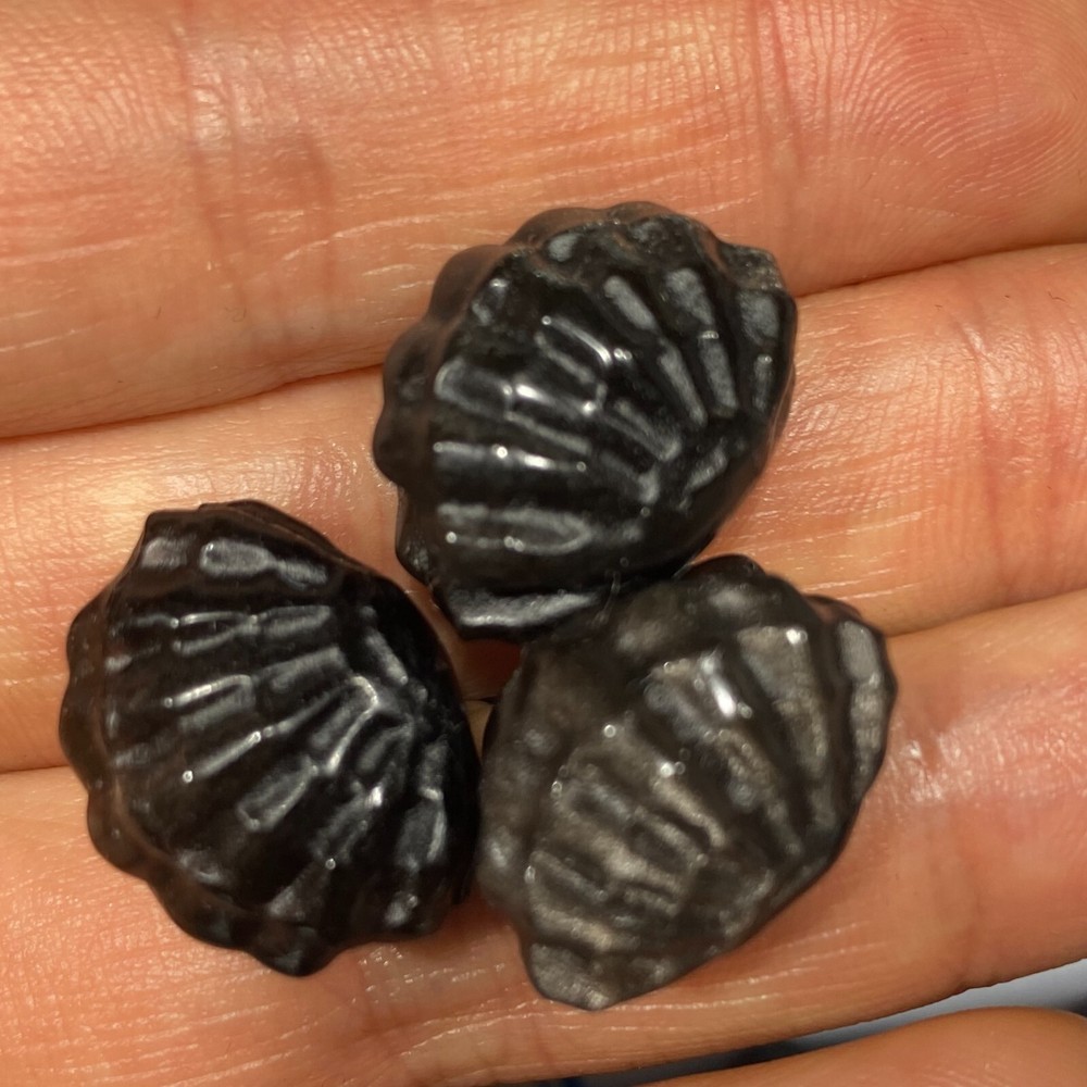 Natural silver obsidian Quartz mini shell hand carved  crystal healing 3PC