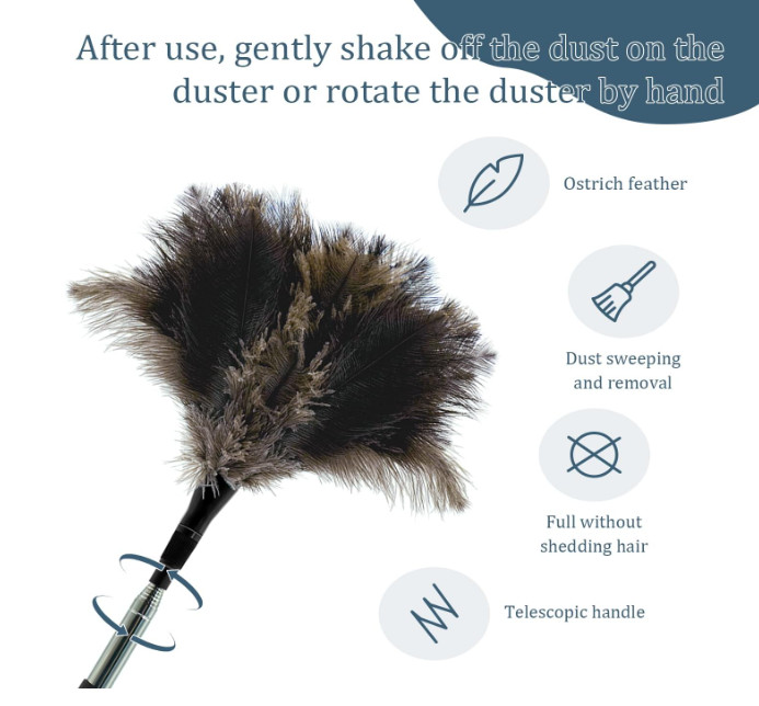Extendable Feather Duster - 47 inches Fluffy Long Handle Reusable Feather Duster