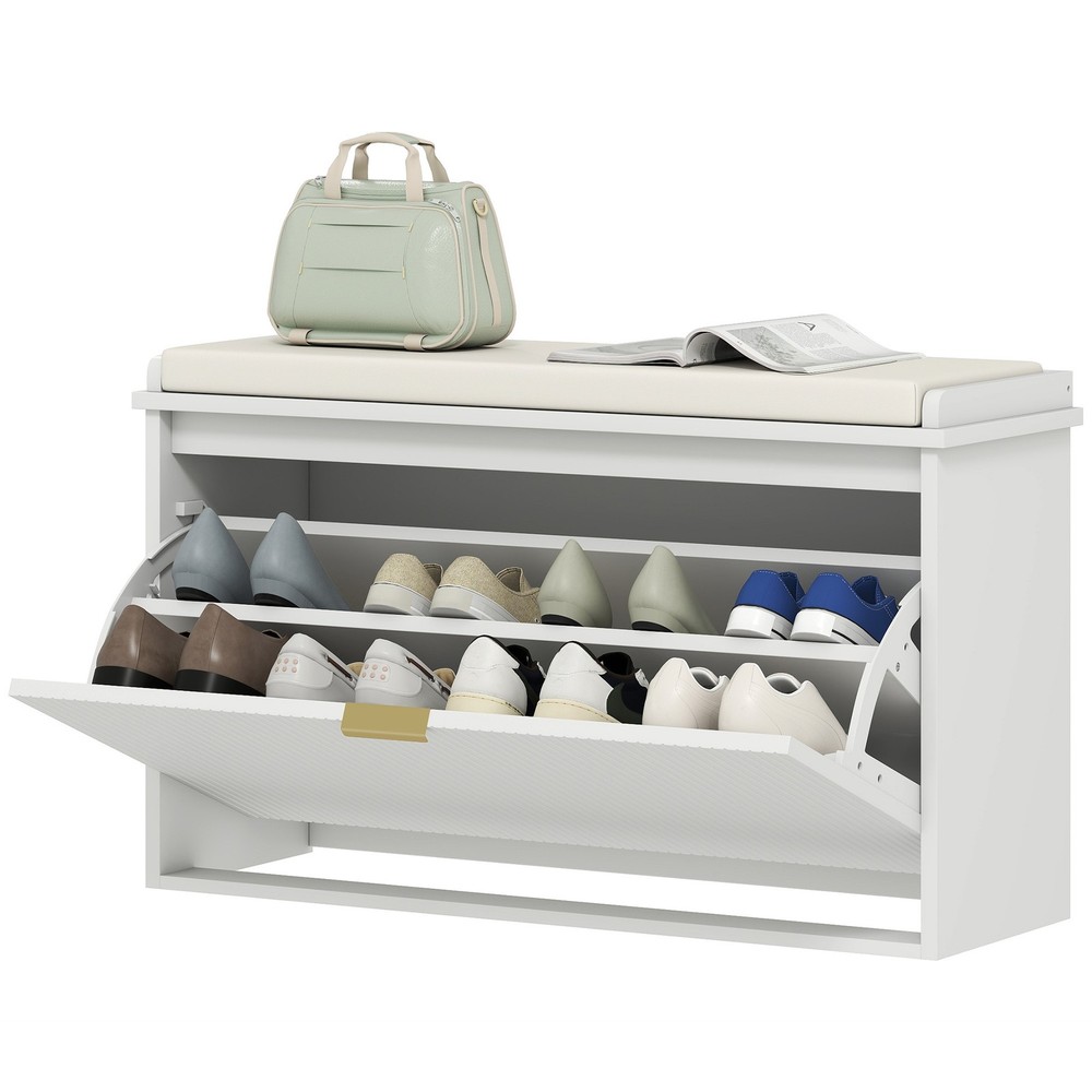 Cushioned Shoe Cabinet Bench with Storage Drawer for Home
