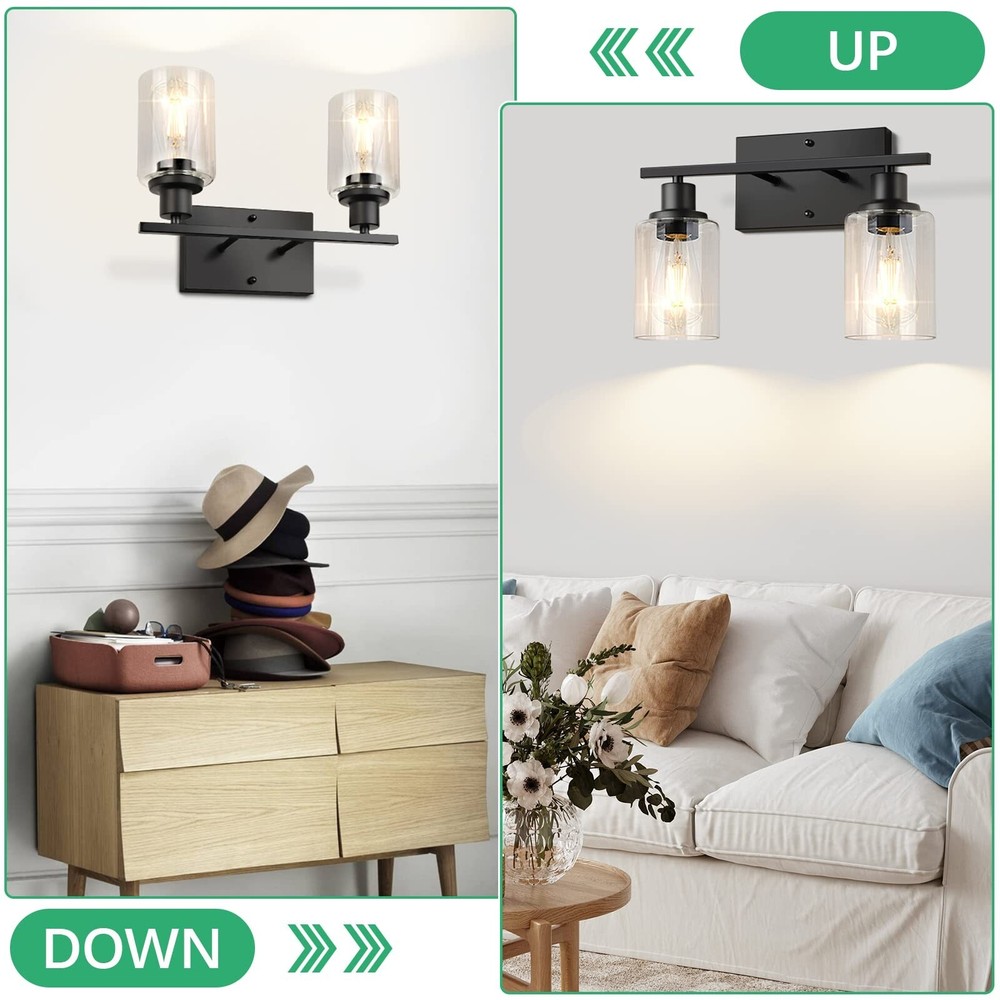 ShineTech 2-Light Bathroom Vanity Light Fixtures, Modern Wall Lighting with C...