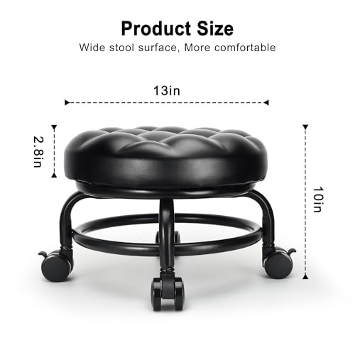 Low Height Rolling Stool Roller Stool PU Leather Comfortable Seat Style 1