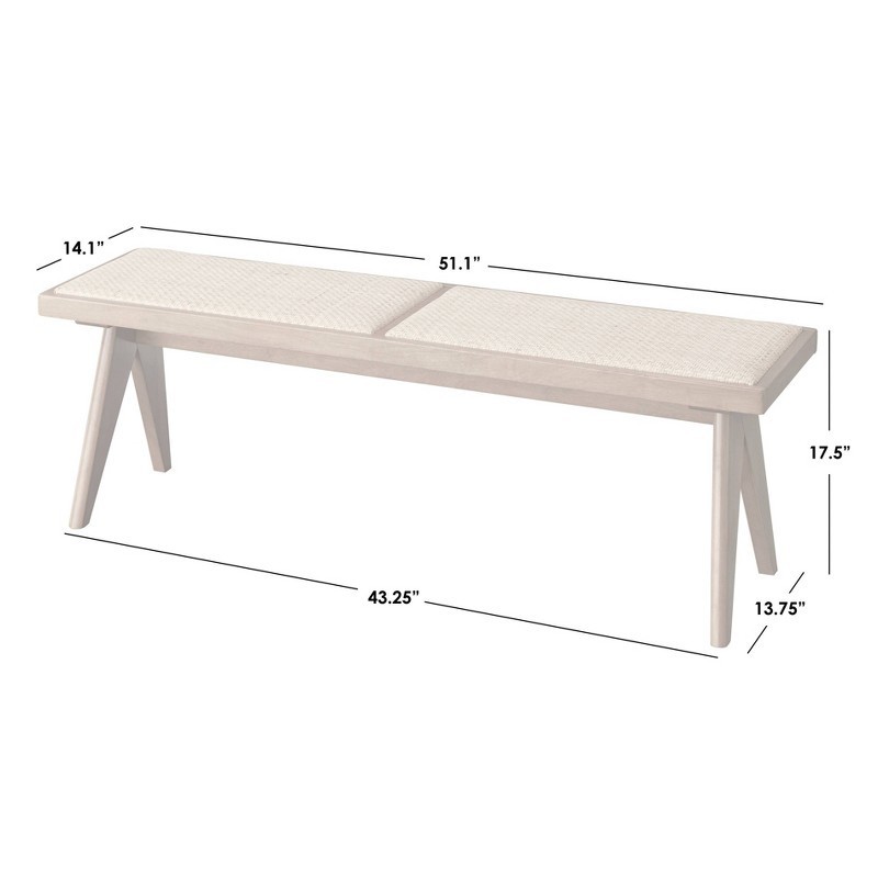 Valentina Modern Rattan Solid Wood Dining Bench Light Walnut
