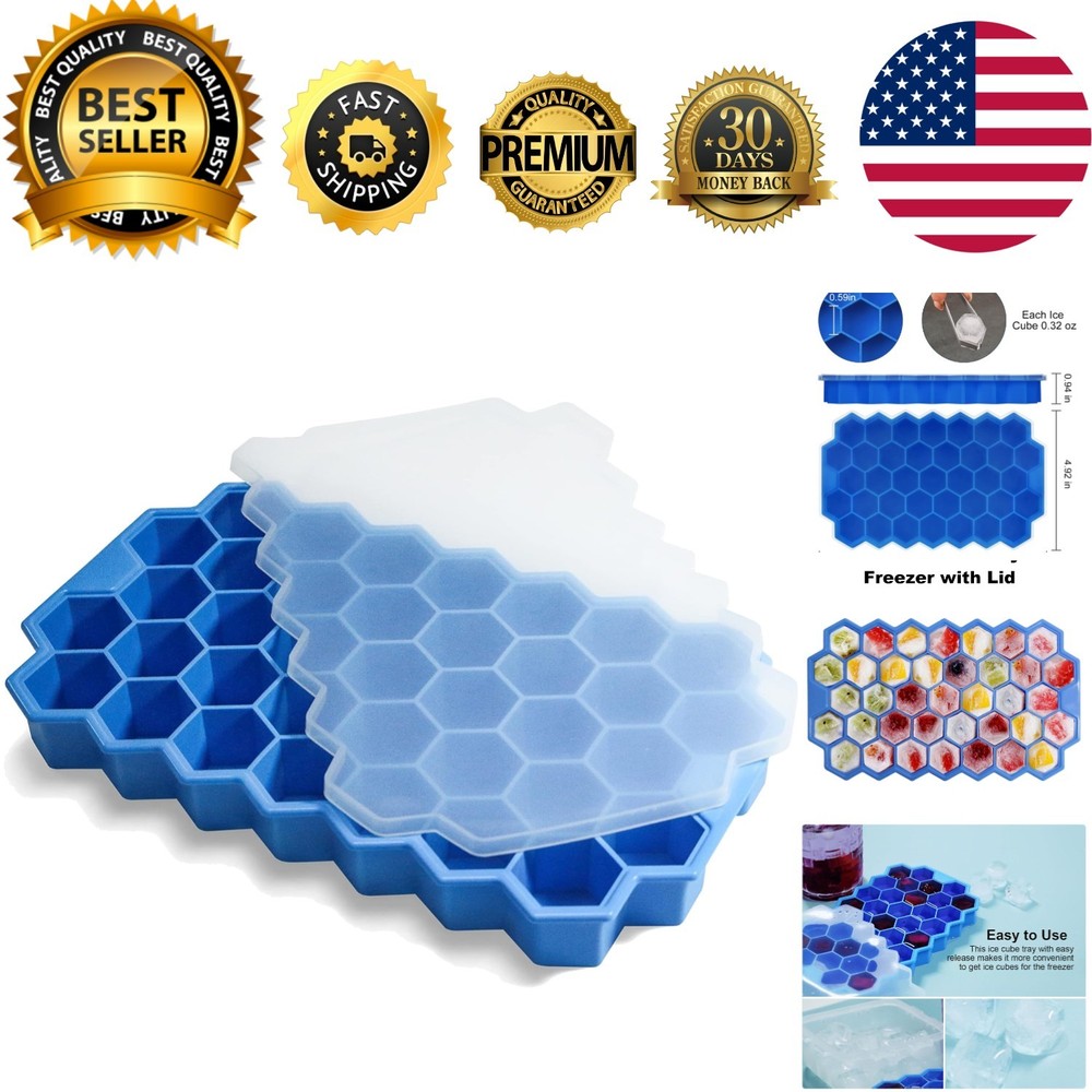Ice Cube Trays for Freezer with Lid-37 Grid Silicone for Small Ice Cube Molds...