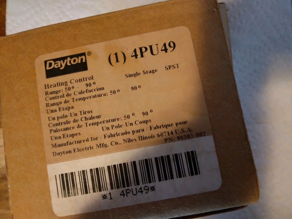 Dayton 4pu49 Heating Control Single Stage