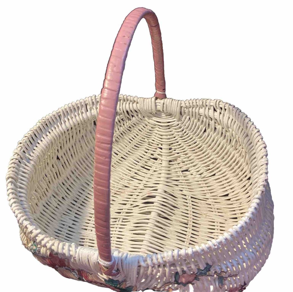 Egg Butt Buttock Basket Hand Painted Decoupage Unique Pastel White Pink 10”x12”