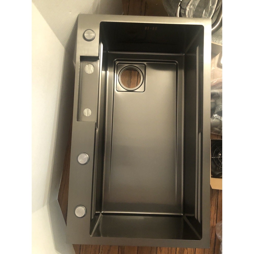 Kitchen Sink Stainless Steel Waterfall & Pull-down Faucet Set Grey 29.5"x17"READ