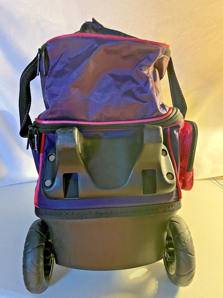 Brunswick Pink Black Rolling Bowling Ball Bag Single Telescoping Handle