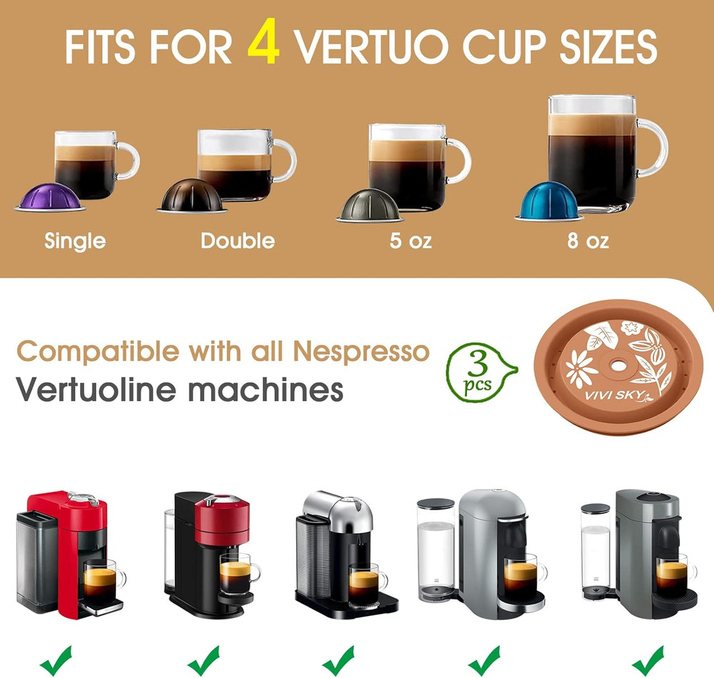 Reusable Coffee Capsule Lids for Nespresso Vertuoline - 3PCS Silicone Caps