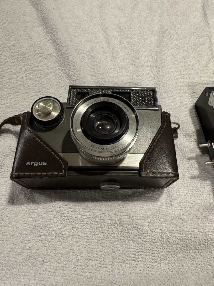 Argus Autronic 35mm Camera Silver Black with Case & Flash Attachment