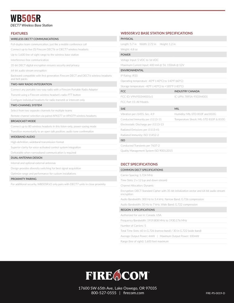 Firecom WB505R 5-User Wireless Base Station