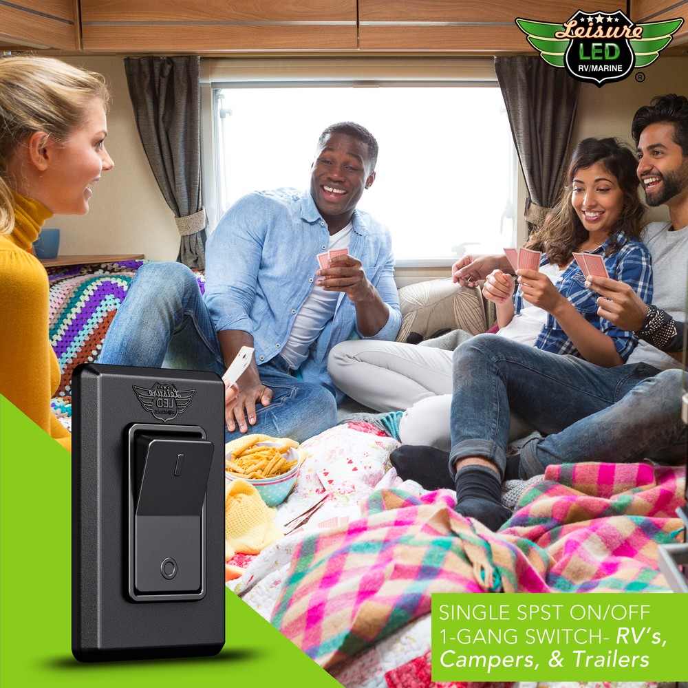 Single 1 Gang On-OFF 12V Black Light Switch - RV Camper Trailer Marine Boat 12 V