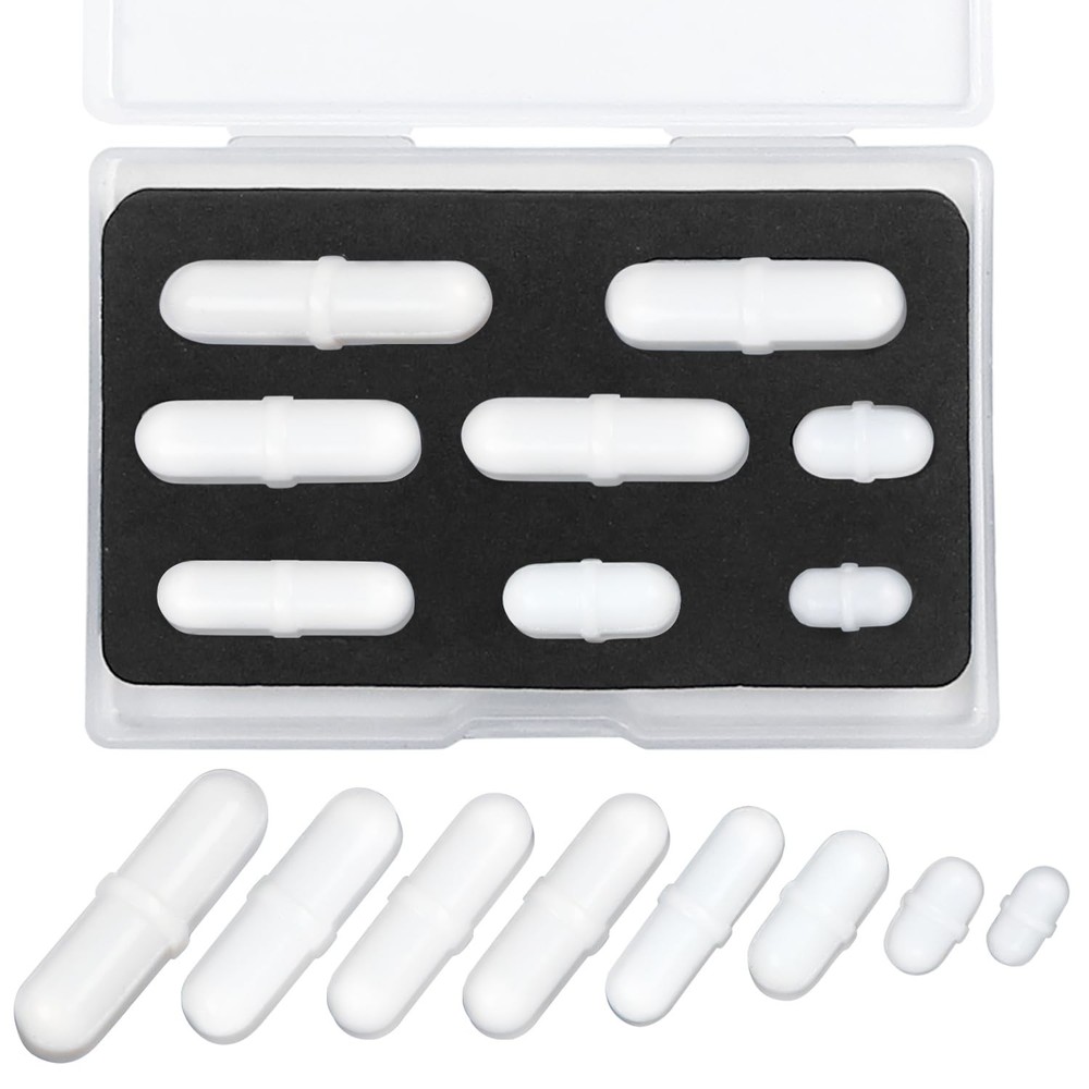 Magnetic Stir Bar Set, Lab Type-B Mixed Size PTFE B-Type Mixed, White