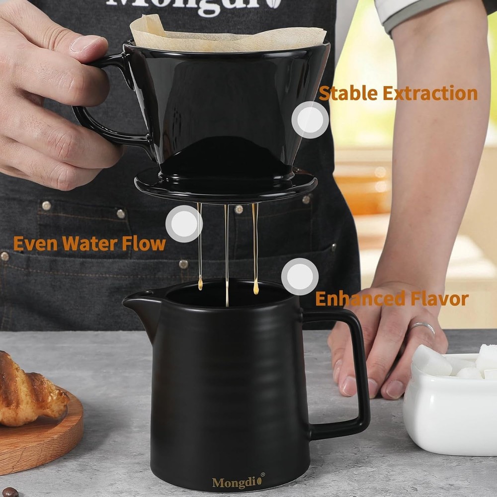 Ceramic Pour Over Coffee Maker Dripper with 3 Holes Flat Bottom