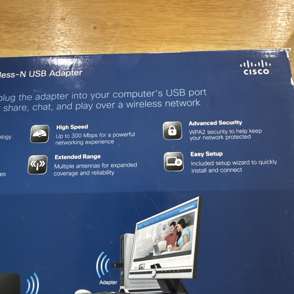 Cisco Linksys AE1200 High Performance Wireless-N USB Adapter Open Box CD within