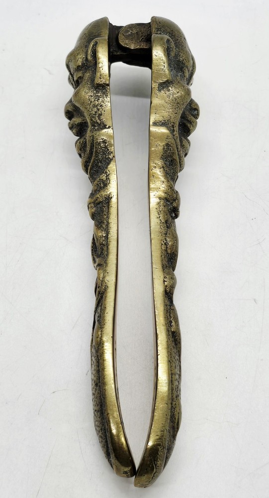 Antique Belgian Solid Brass Figural Nutcracker Tool Bald Man Face Clown Buddha