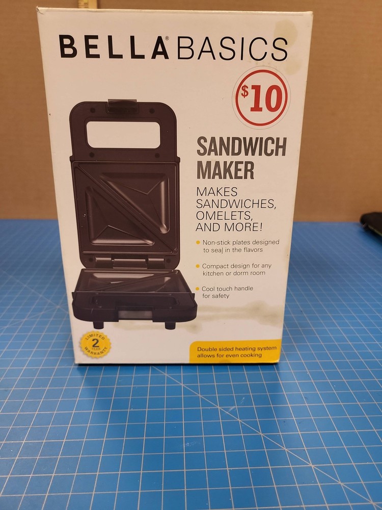 Bella Basics Sandwich Maker Black Nonstick Plates Compact Design Kitchen Dorm