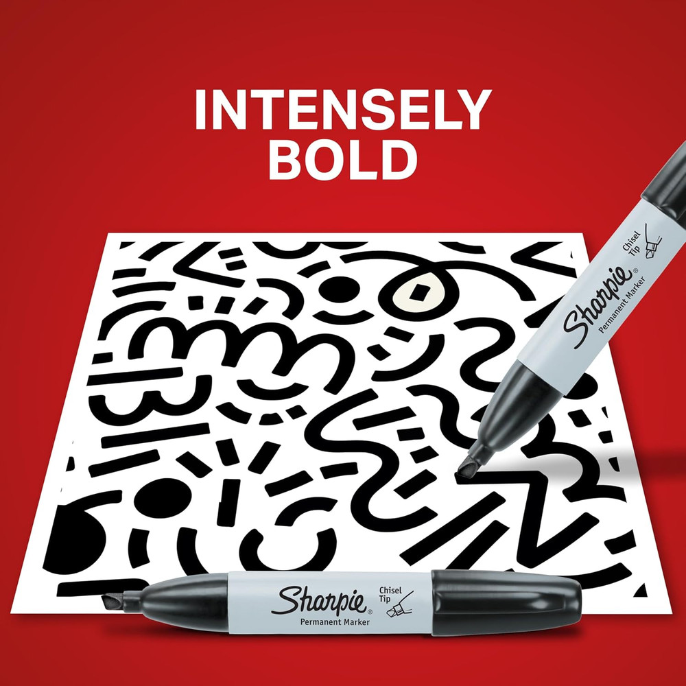 Permanent Markers, Chisel Tip, Black, 36 Count