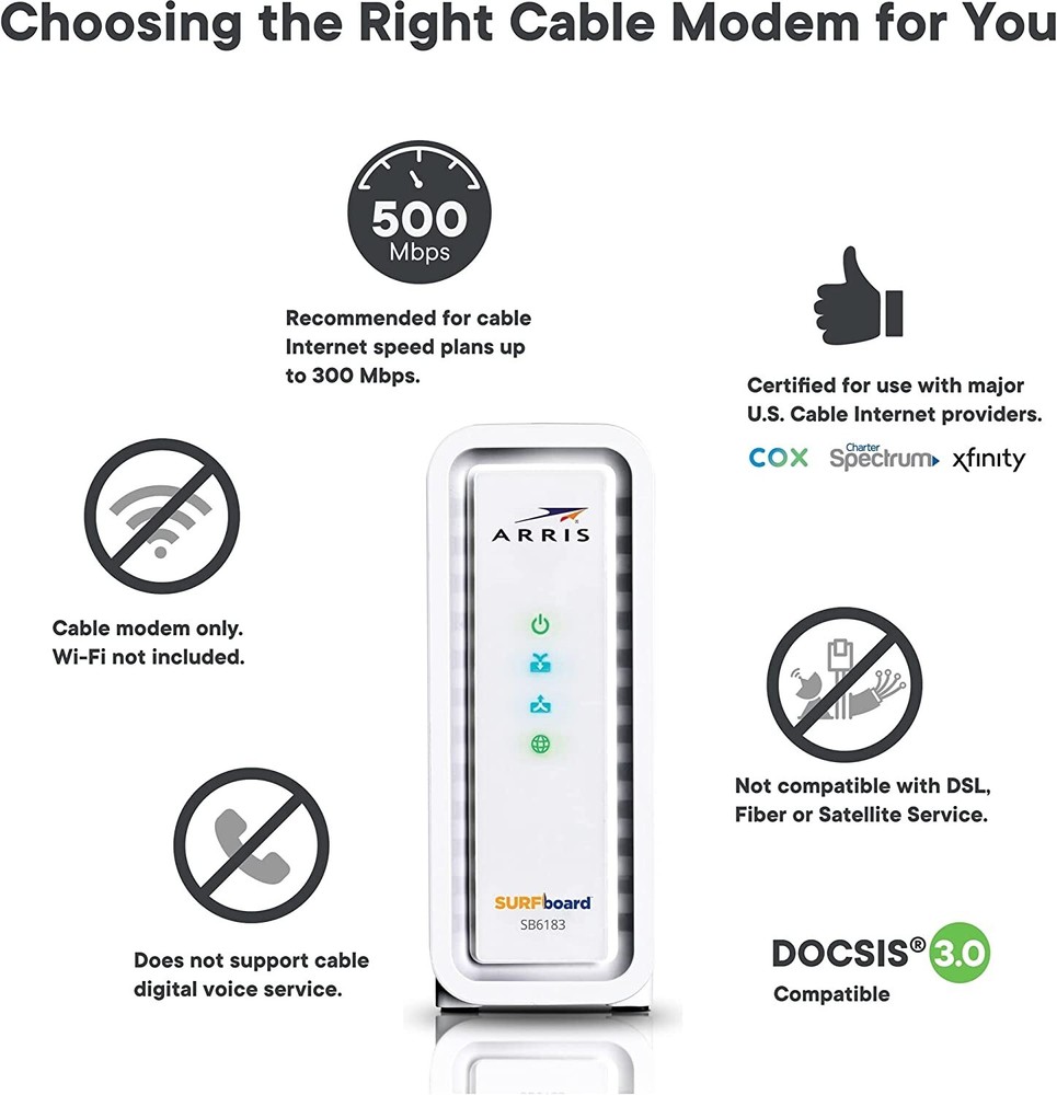 ARRIS® SURFboard® SB6183 Cable Modem, White