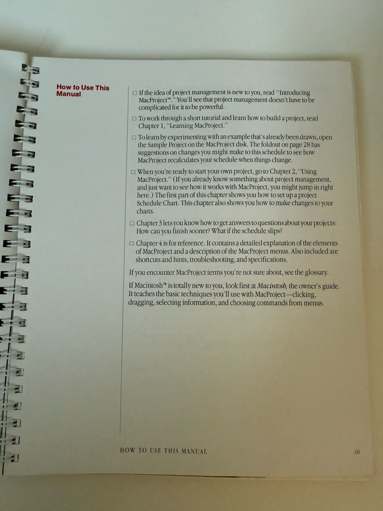 Vintage MacProject Apple Software Manual 1984 Macintosh Computer