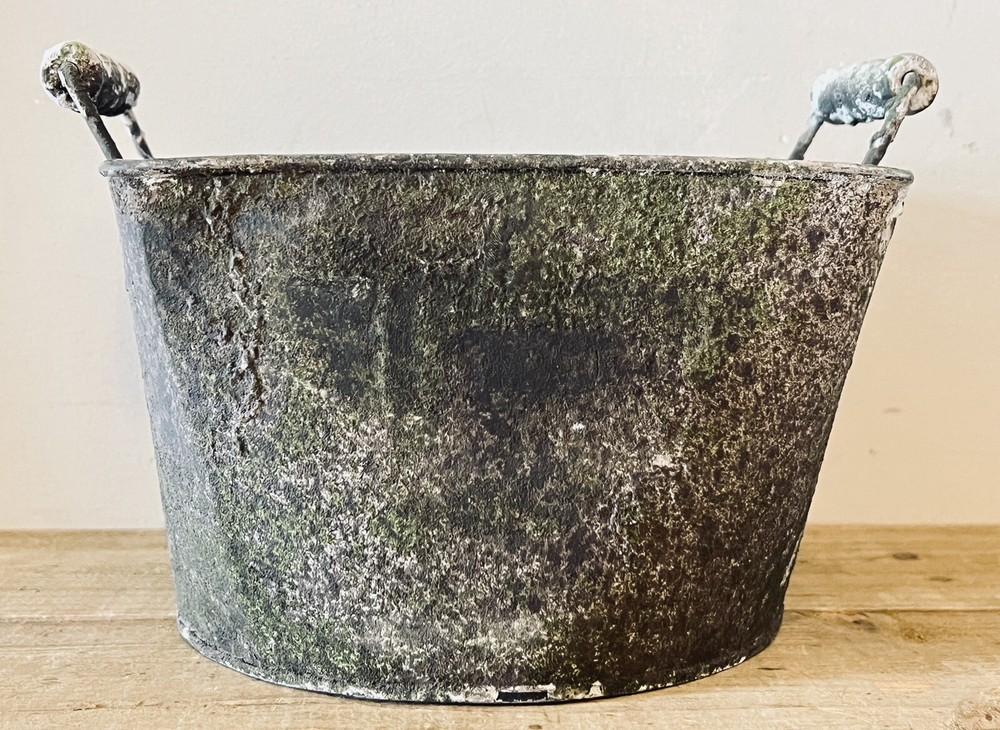 2 Metal Planters/Storage Containers With Handles Textured Weathered Rustic