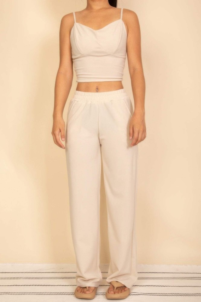 Bralette Wide Leg Pants Set - Spaghetti Strap